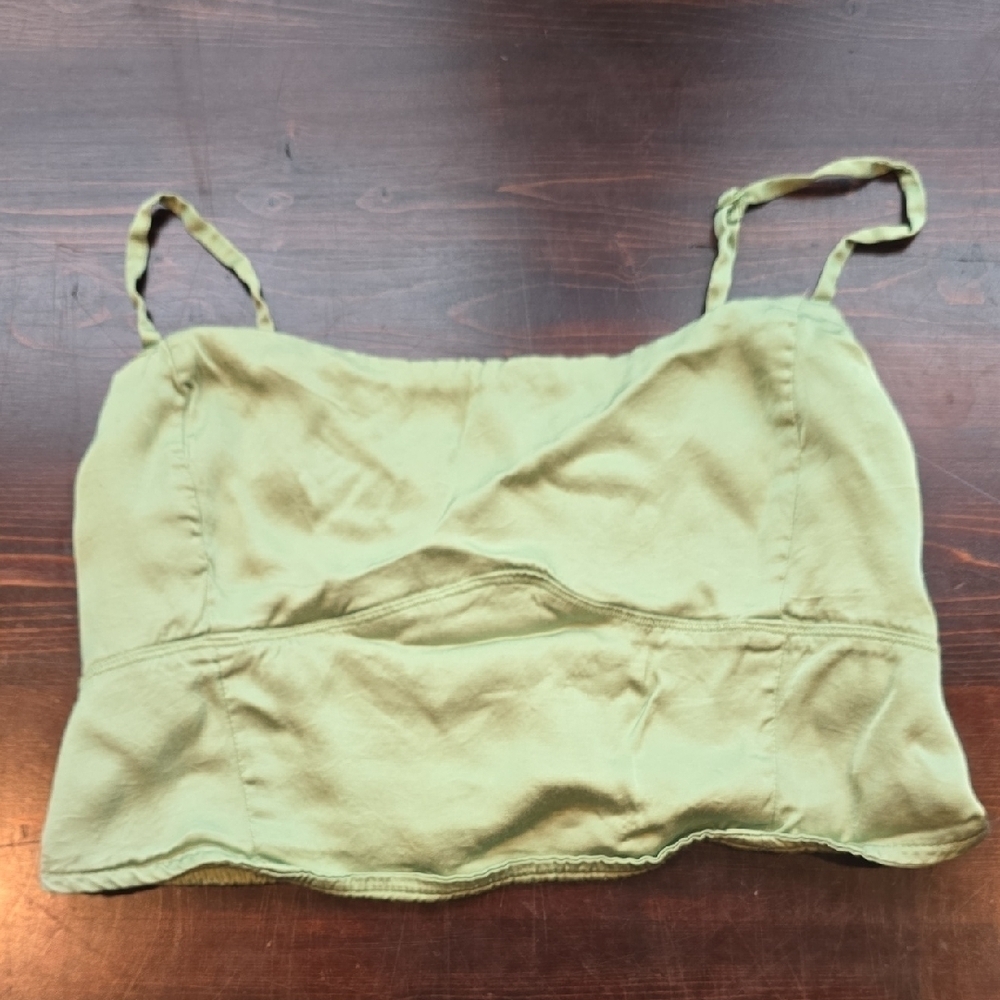 Aerie Olive Green Smocked Strappy Camisole Crop Top M/M